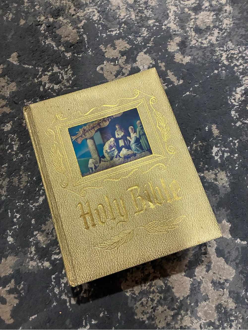 Gold Holy Bible with Nativity Artwork